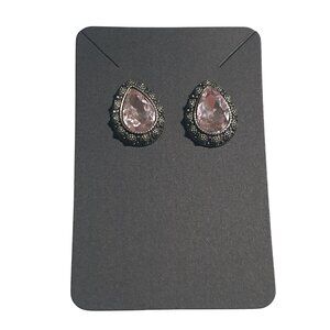 Teardrop Pink Crystal Stud Earrings Rhinestone Accents On Metal Setting Mom Gift